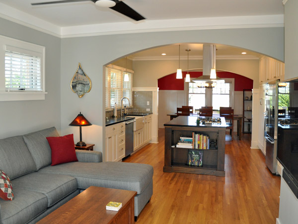 living room blends into kitchen space