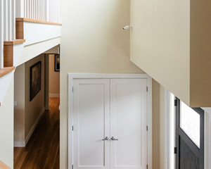 The flooring was chosen to hold up with radiant heat below, and the 4 inch width gives it a rustic feel without losing stability