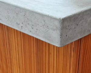 Salvaged and reused materials at the counter area