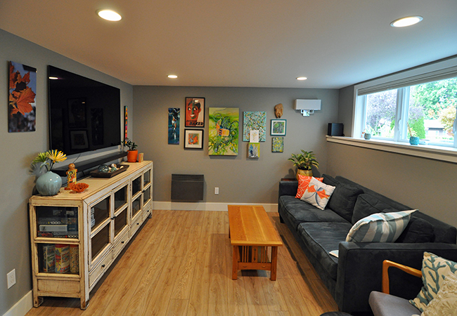 Living room in basement