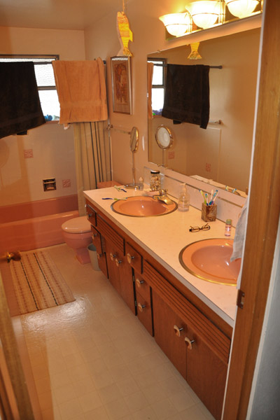 The kids' vanity and counter had seen better days but still held the possibility of being reused, so they were salvaged and donated to ReStore.   This room required much less extensive demolition because the plaster was in such good shape.  The walls were only opened fully at the tub and surround