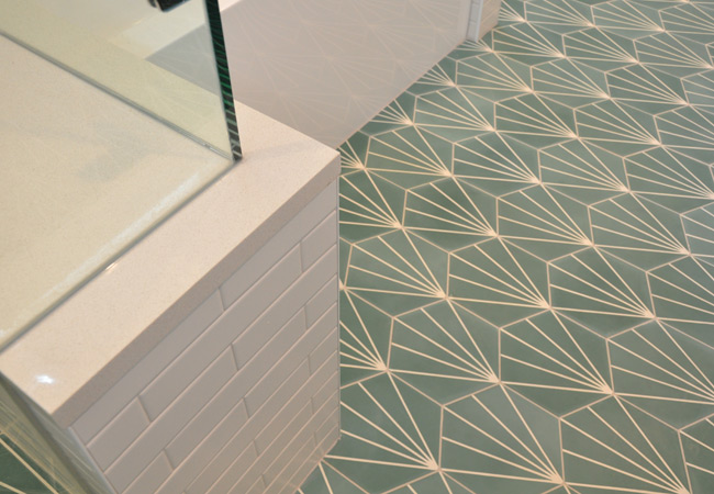 closeup of tiles in shower