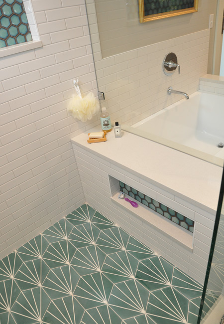 closeup of shelf in shower